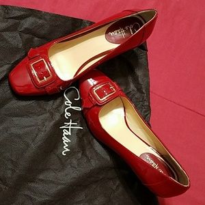 Cole Haan red 2.5 in heel with gold/red buckle